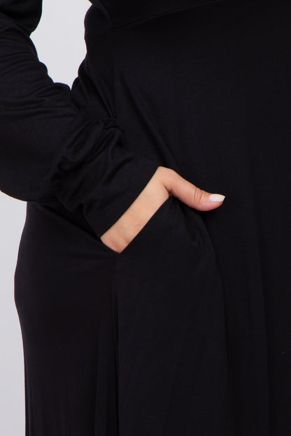 Black Bubble Sleeve Plus Midi Dress