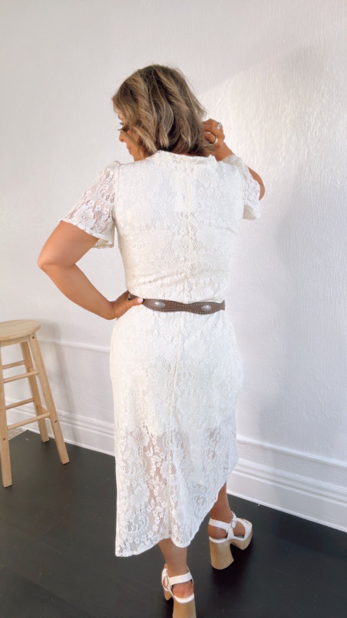 Lace Midi Dress, Cream