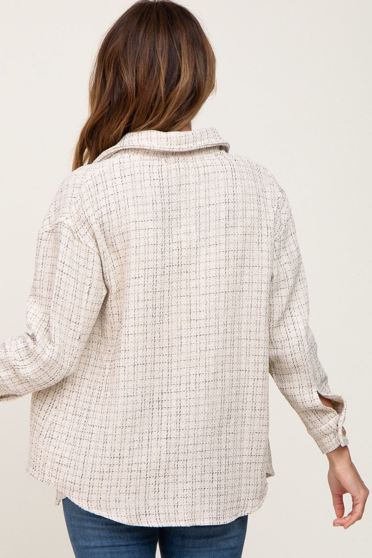 Beige Tweed Front Pocket Shacket