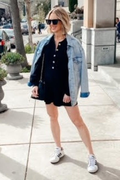 Black Button Down Sweater Romper