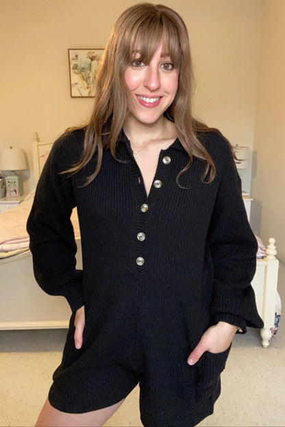 Black Button Down Sweater Romper