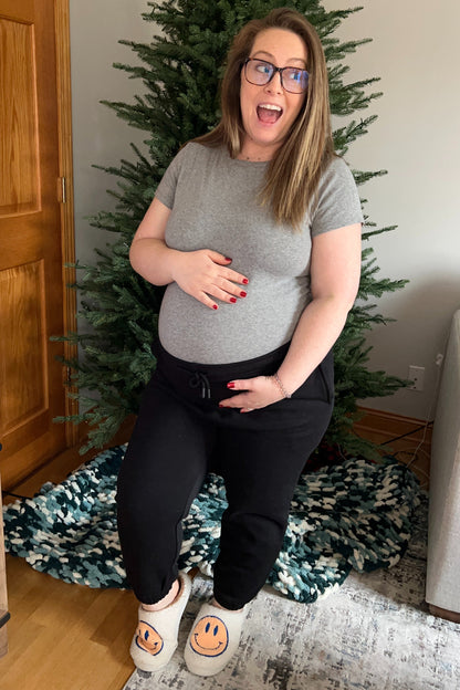 Black Basic Fleece Maternity Sweatpants