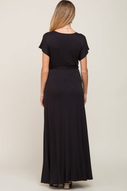 Black Basic Maternity Wrap Maxi Dress