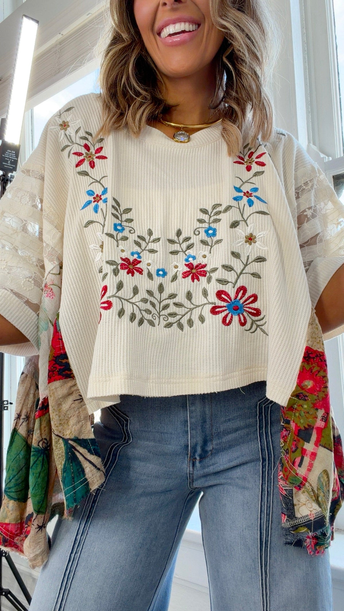 Gabriella Floral Top, Cream