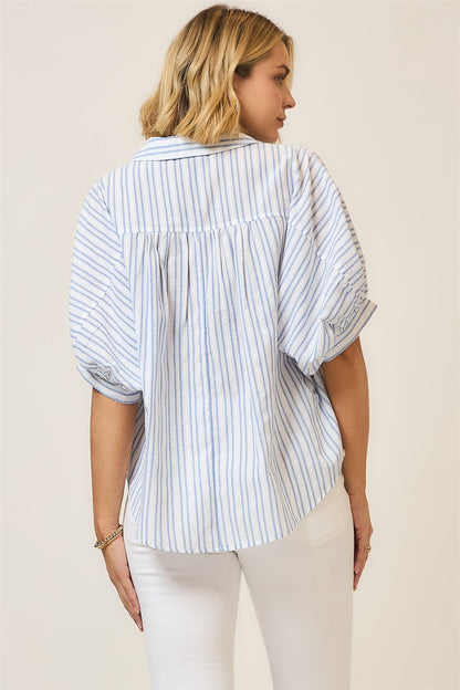 Curvy Striped Dolman Bubble Sleeve Top