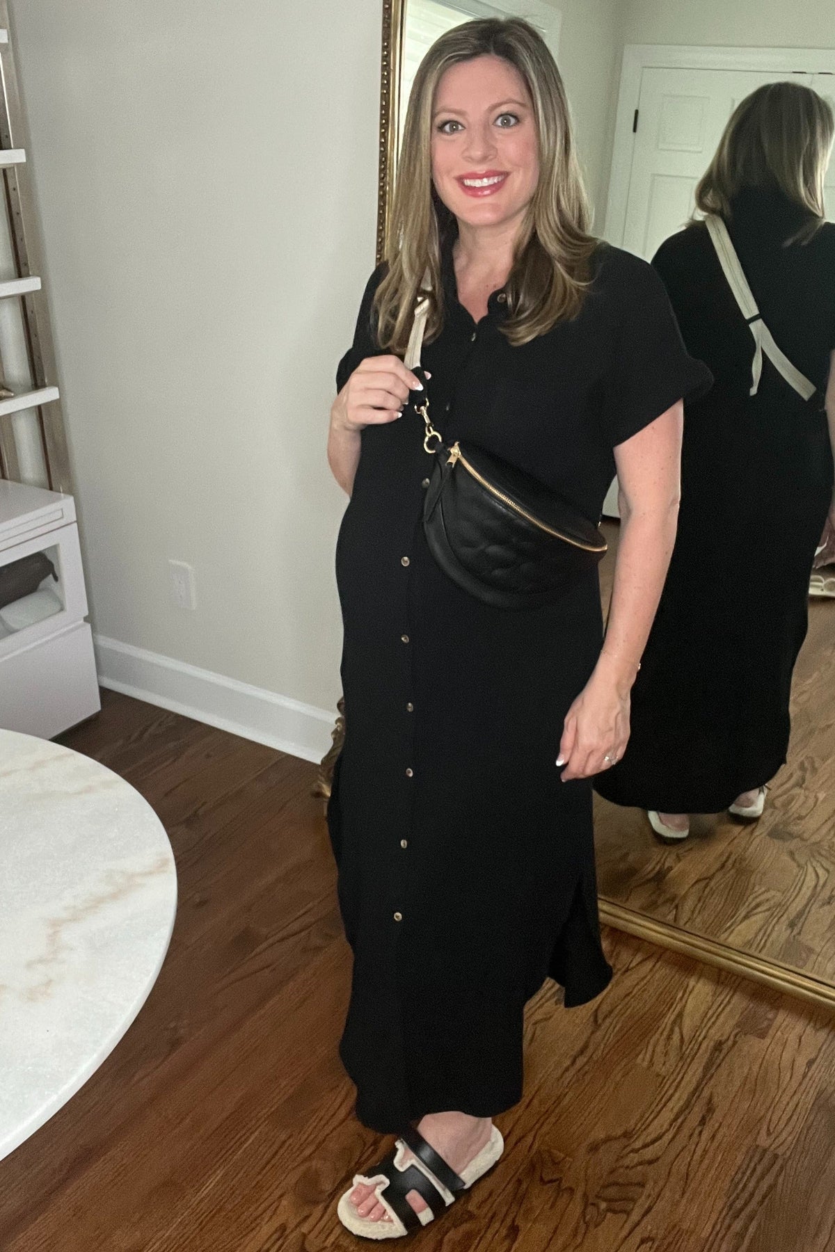 Black Button Down Maternity Midi Dress