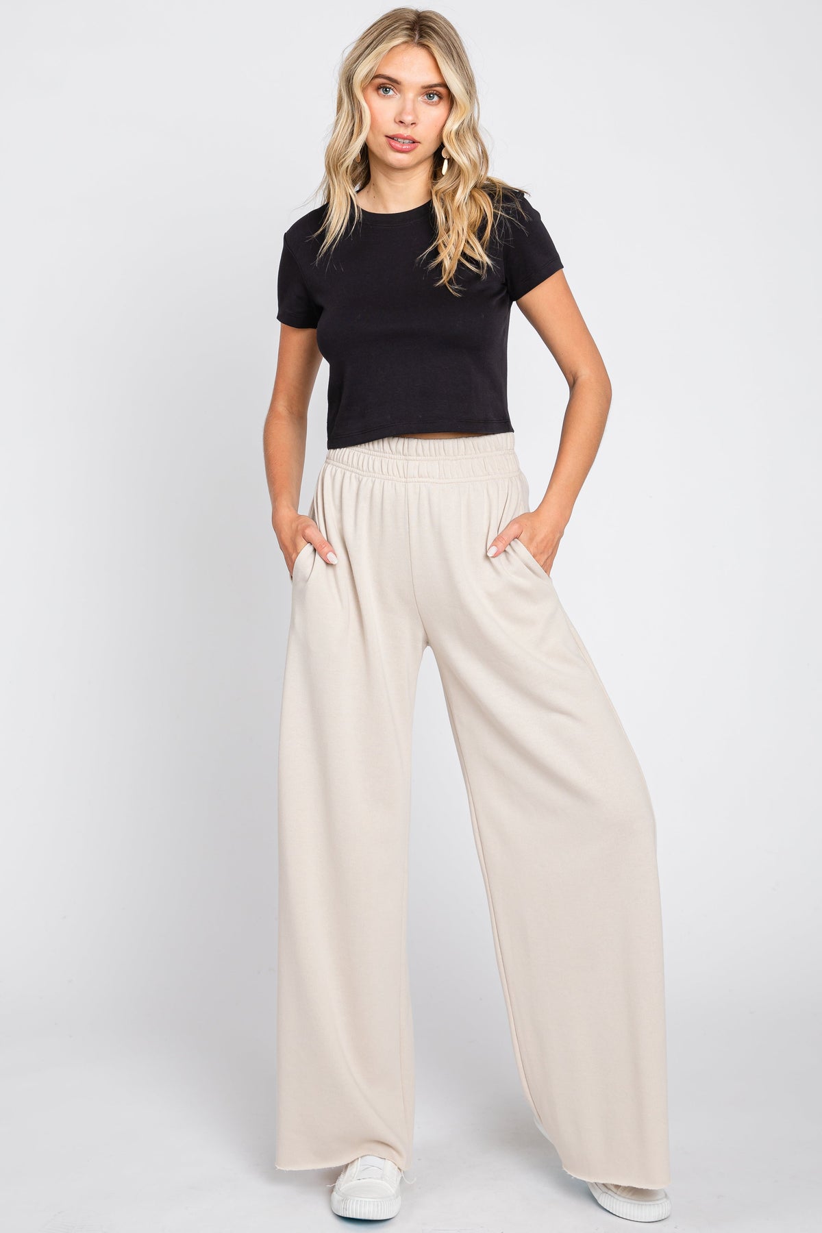 Beige Soft Fleece Wide Leg Maternity Lounge Pants