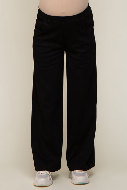 Black Basic Wide Leg Maternity Lounge Pants