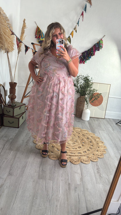 Floral Tulle Maxi Dress, Pink
