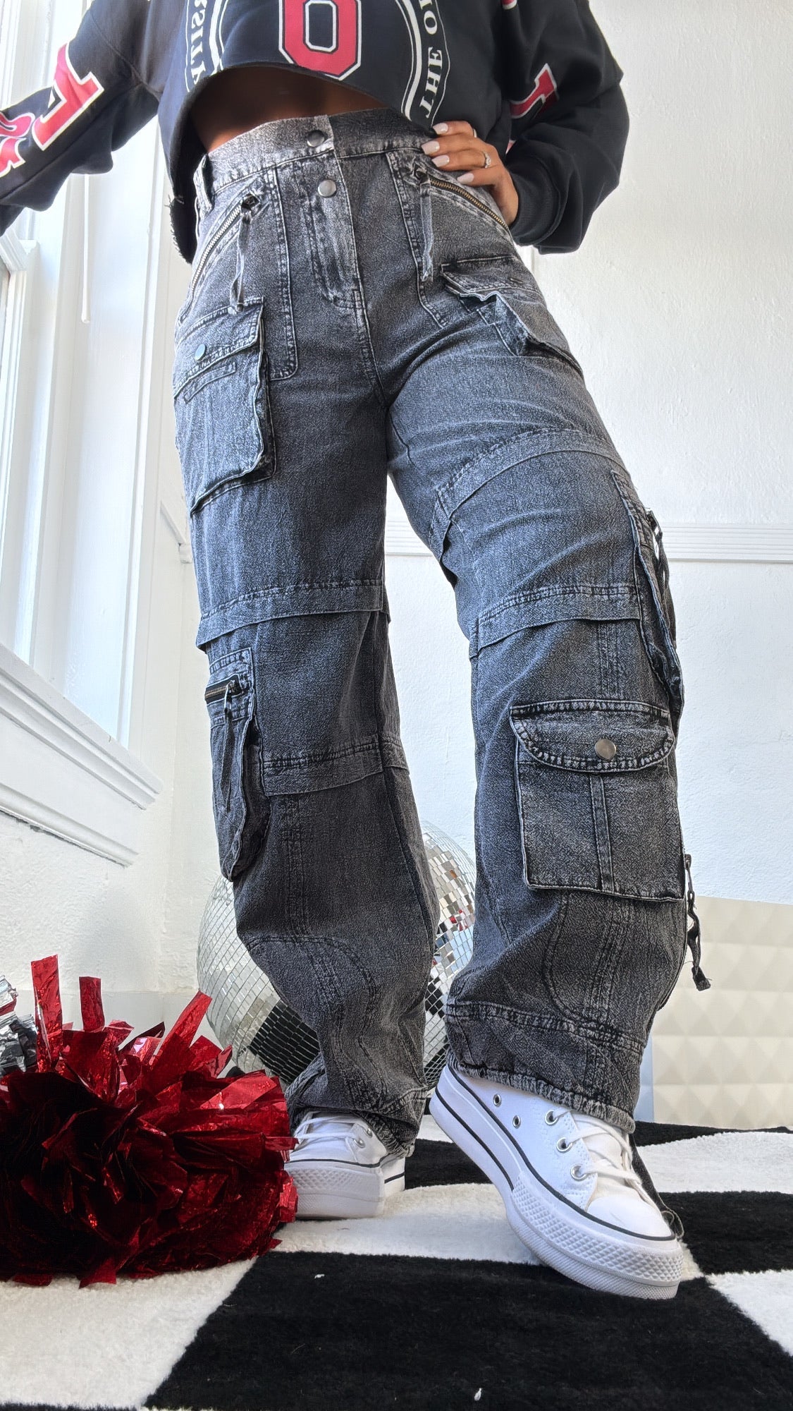 Oli & Hali : Mineral Washed Cargo Pants, Charcoal