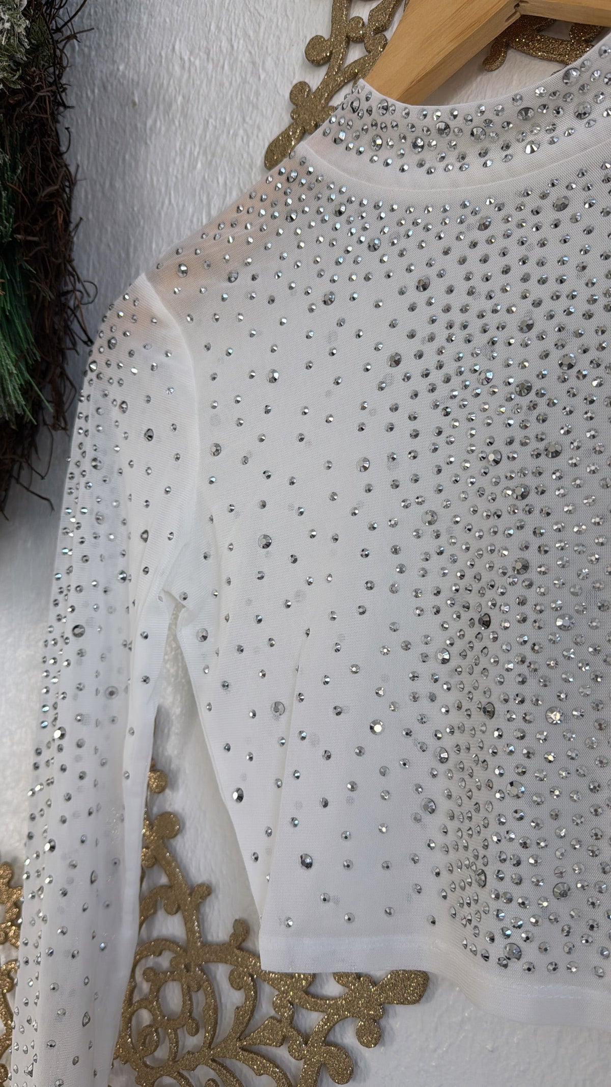 Rhinestone Crop Top, White