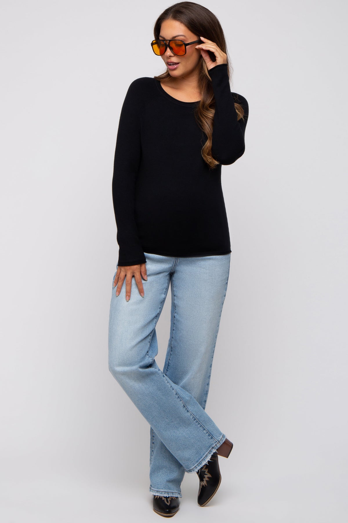 Black Basic Raglan Sleeve Maternity Sweater Top