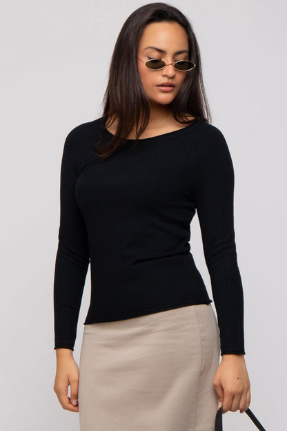 Black Basic Raglan Sleeve Maternity Sweater Top