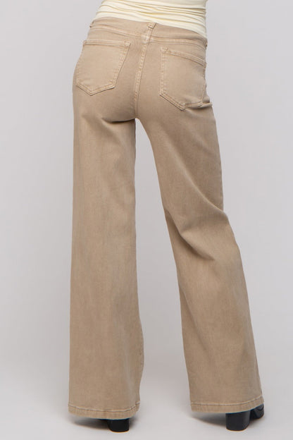 Beige Wide Leg Maternity Jeans