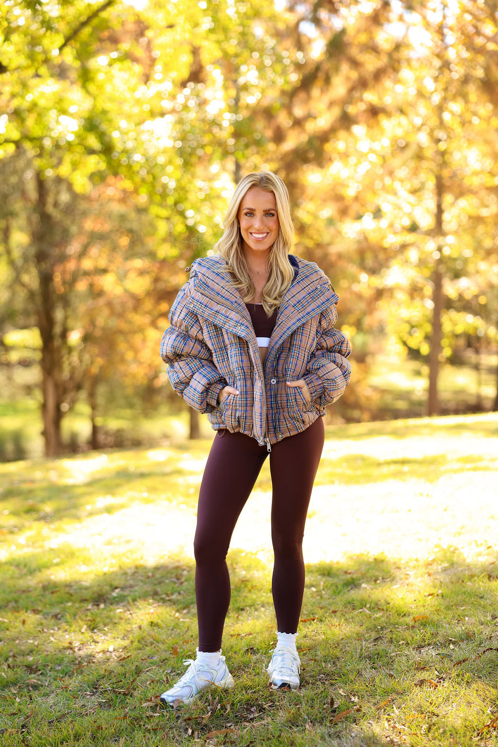 Party Of One Puffer Jacket - Tan Combo FREE PEOPLE