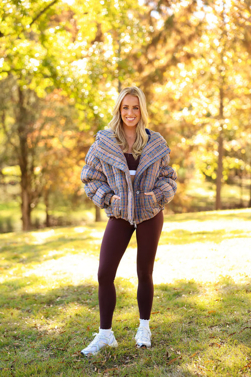 Party Of One Puffer Jacket - Tan Combo FREE PEOPLE