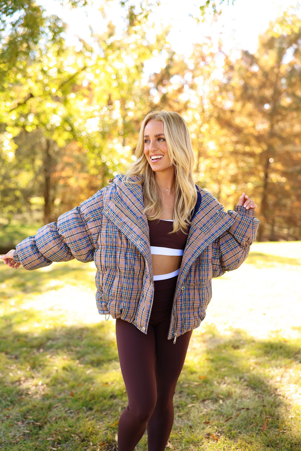 Party Of One Puffer Jacket - Tan Combo FREE PEOPLE