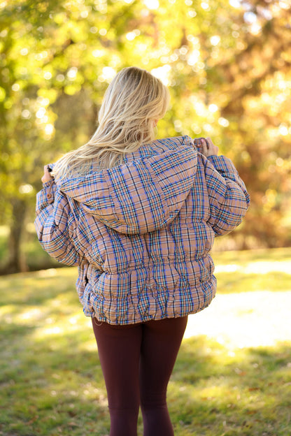 Party Of One Puffer Jacket - Tan Combo FREE PEOPLE