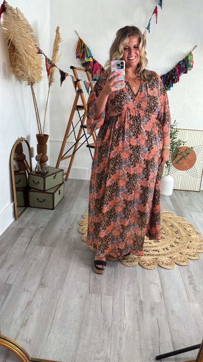 Payton Paisley Dress, Brown