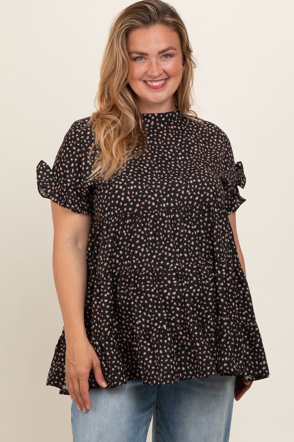 Black Animal Print Tiered Plus Maternity Top