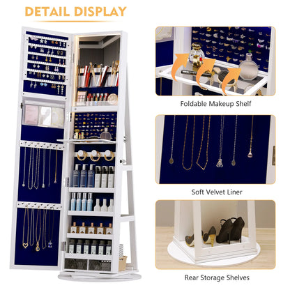 🪞360° Rotating LED Lockable Jewelry Cabinet, Modern Wood Mirror Organizer