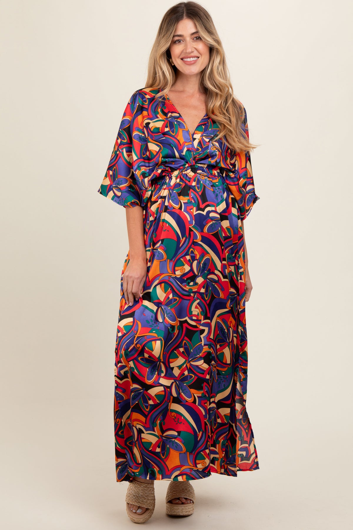 Black Abstract Back Tie Maternity Maxi Dress