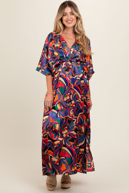 Black Abstract Back Tie Maternity Maxi Dress