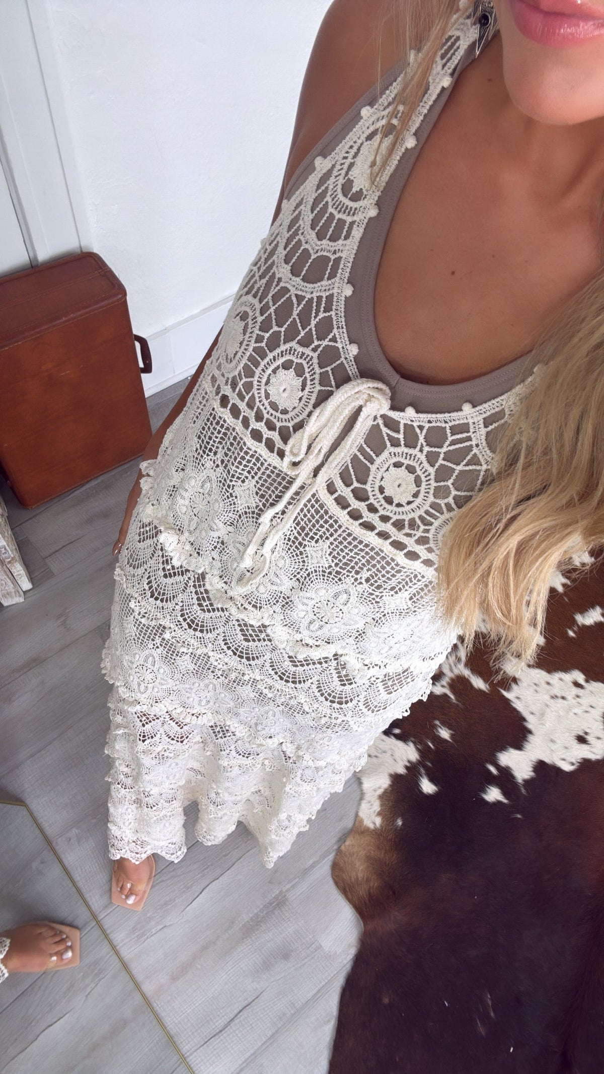 Into The Sun Crochet V Neck Maxi Dress, Natural