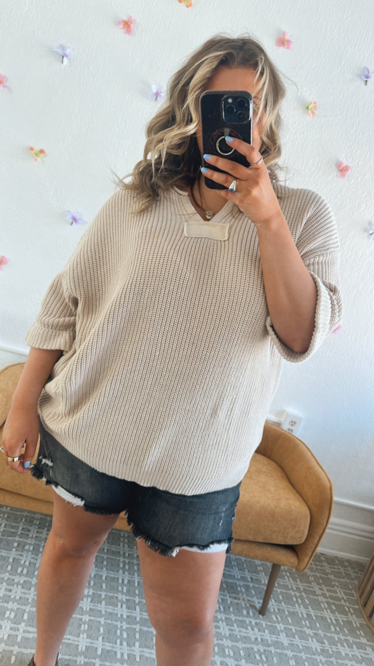Meadow Knit 3/4 Sleeve Top, Taupe