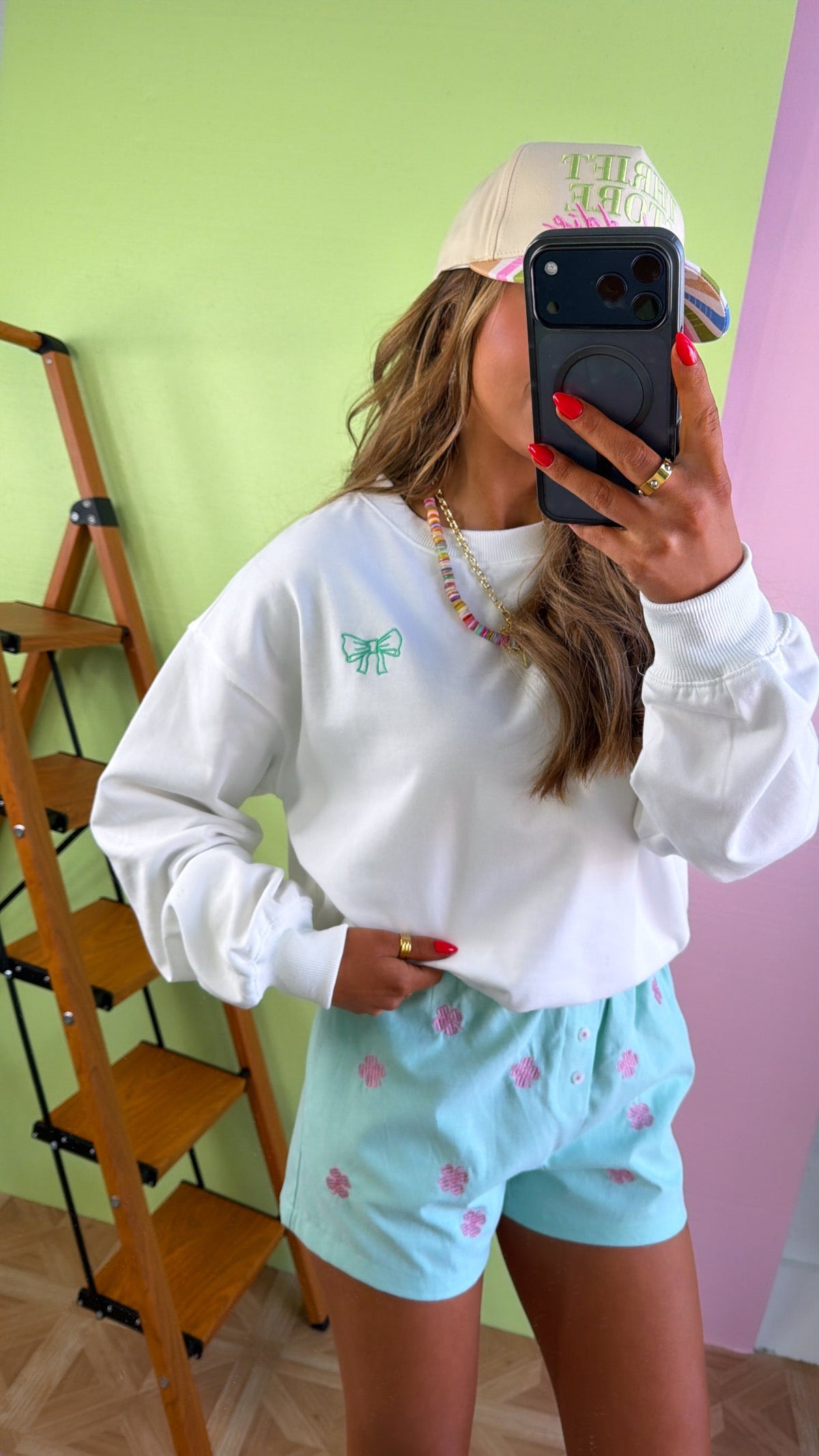 Lucky Charm Embroidered Top, Off White