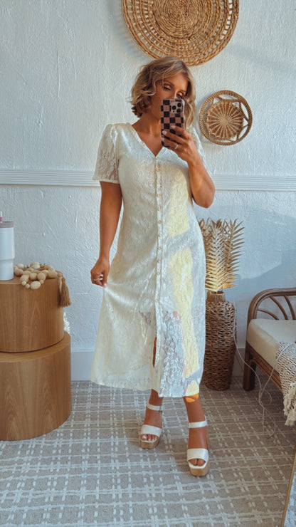 Lace Midi Dress, Cream