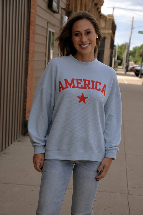 "America" Cloudy Knit Graphic Top