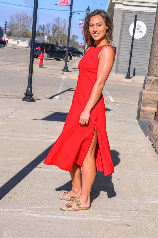 Asymmetric Seam Midi Dress
