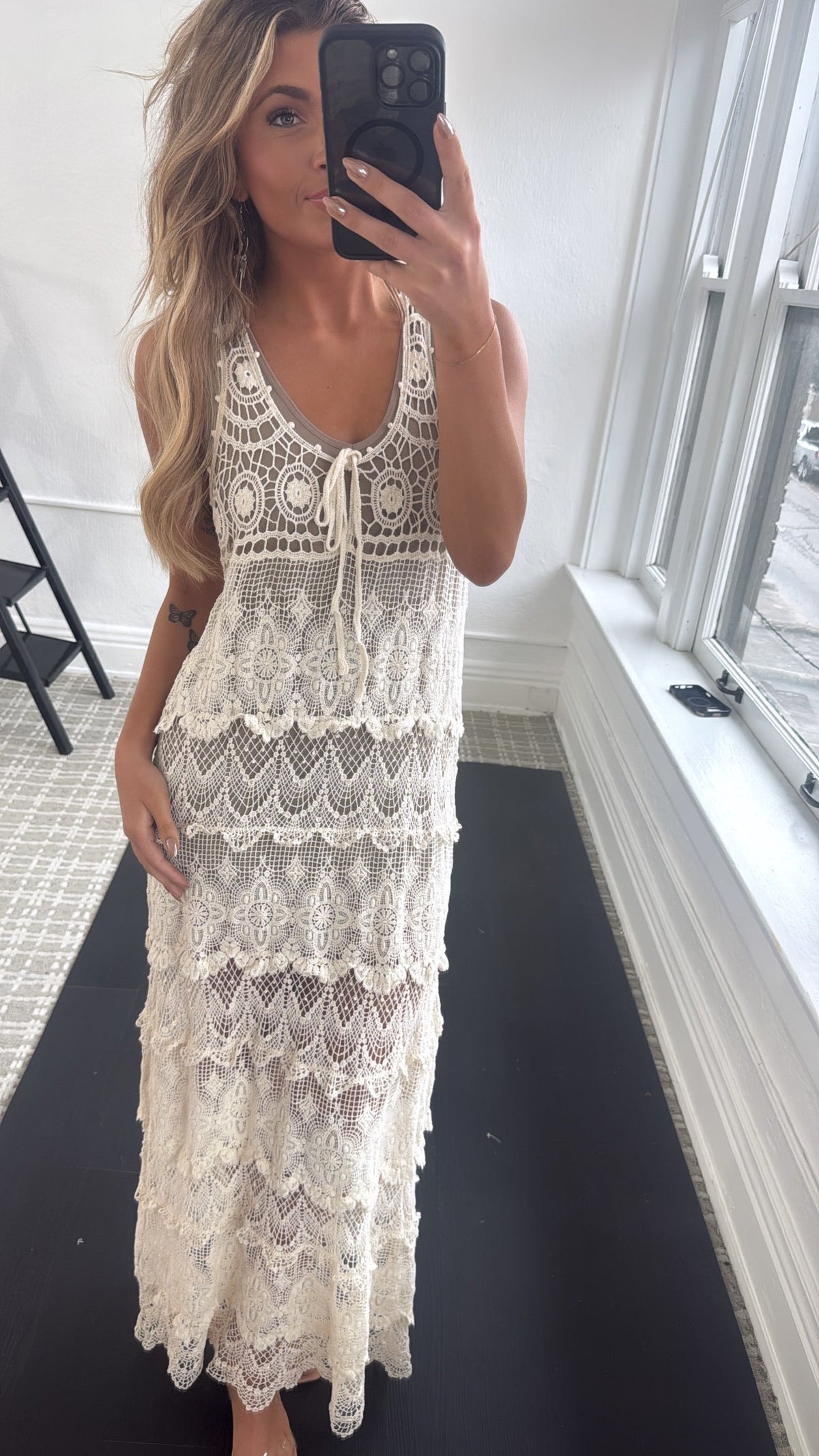 Into The Sun Crochet V Neck Maxi Dress, Natural
