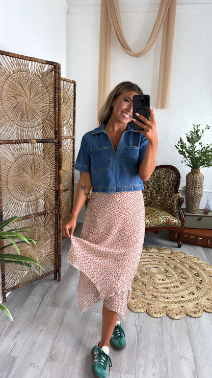 Garden Grace Floral Midi Skirt, Taupe