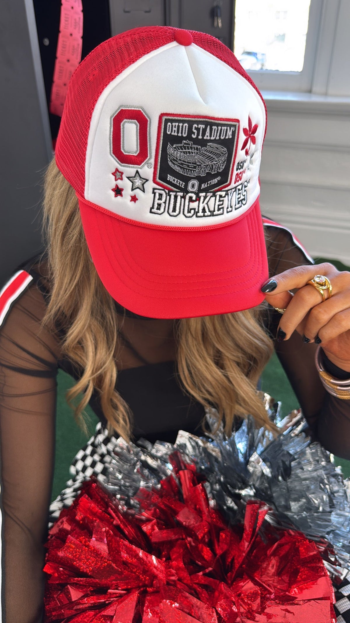OH Patched Hat, White/Red