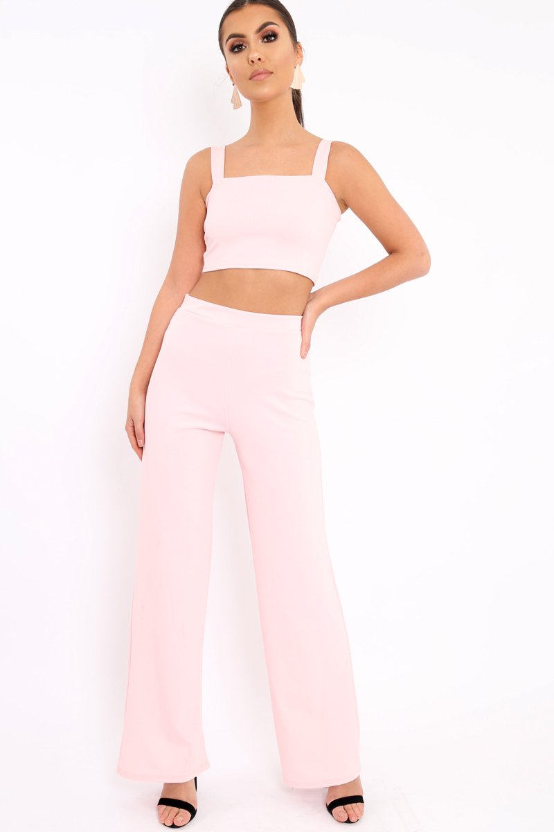 Baby Pink Crop Top and Trousers Co-ord Set - Kimmy