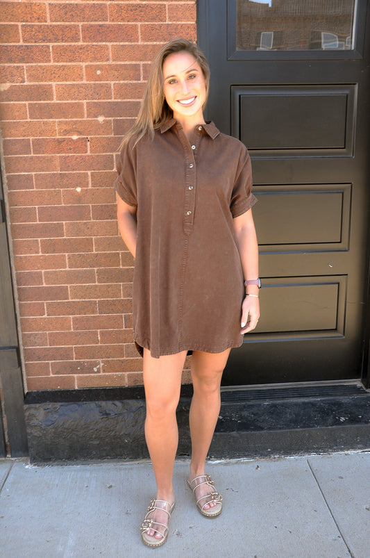 Bark Brown Mini Shirt Dress
