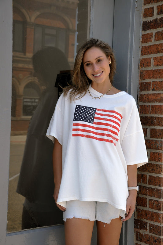Basic White USA Flag T-Shirt