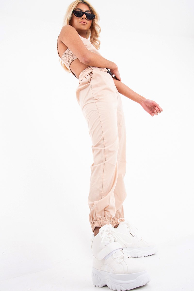 Beige Buckle Cargo Pant Crop Top Co-Ord - Kahri