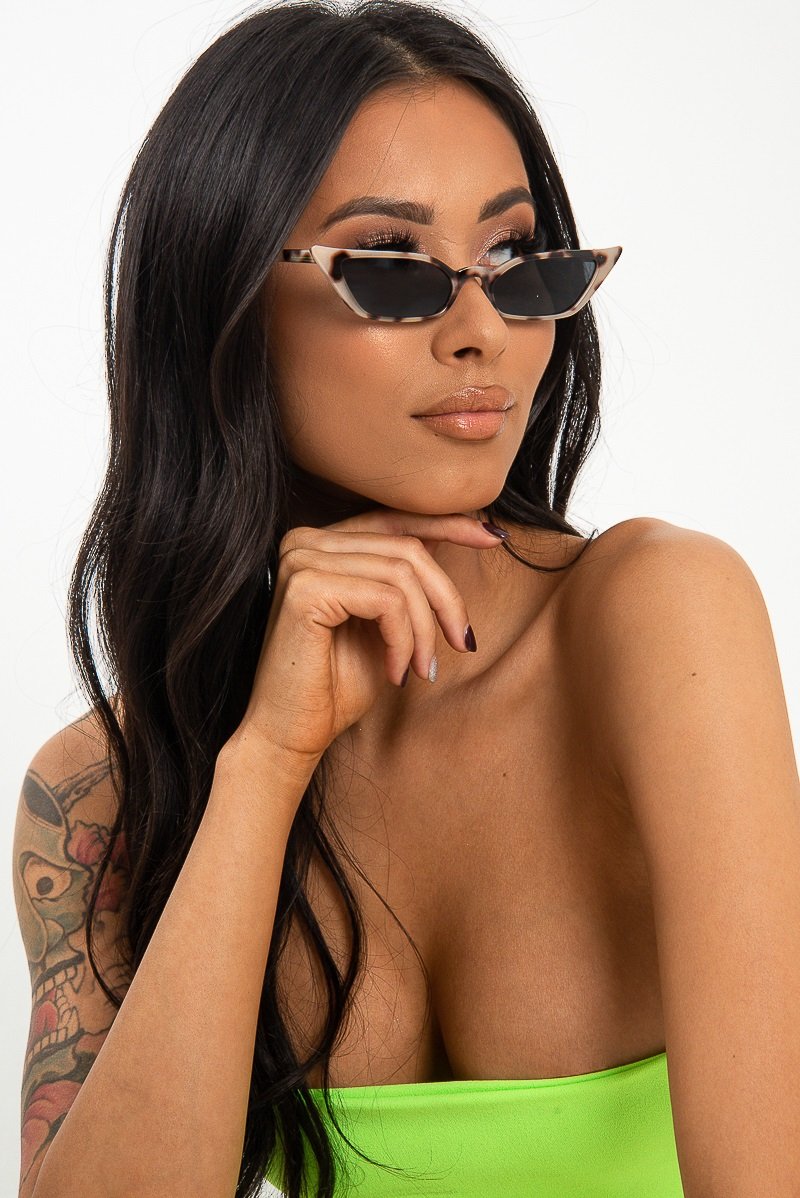 Beige Leopard Slim Pointed Cat Eye Sunglasses - Shelsy