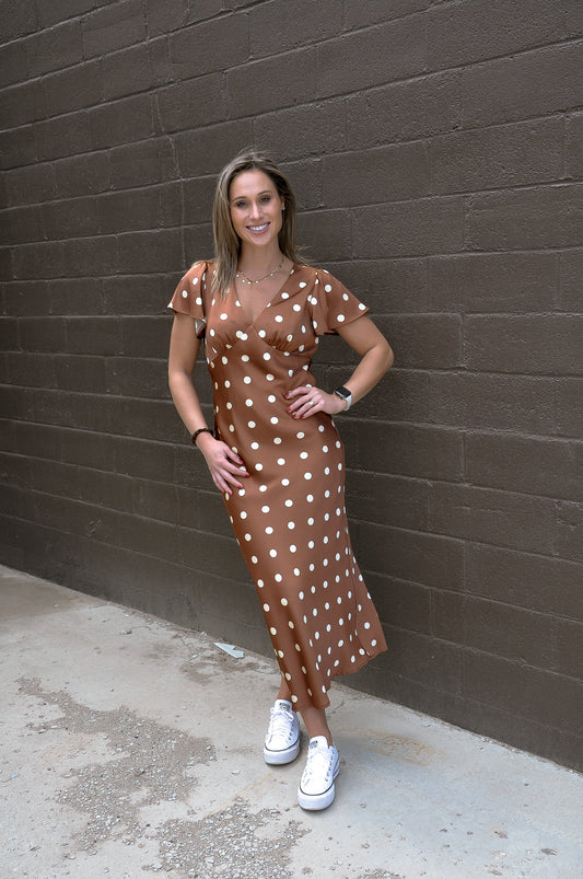Bias Maxi Satin Polka Dot Dress
