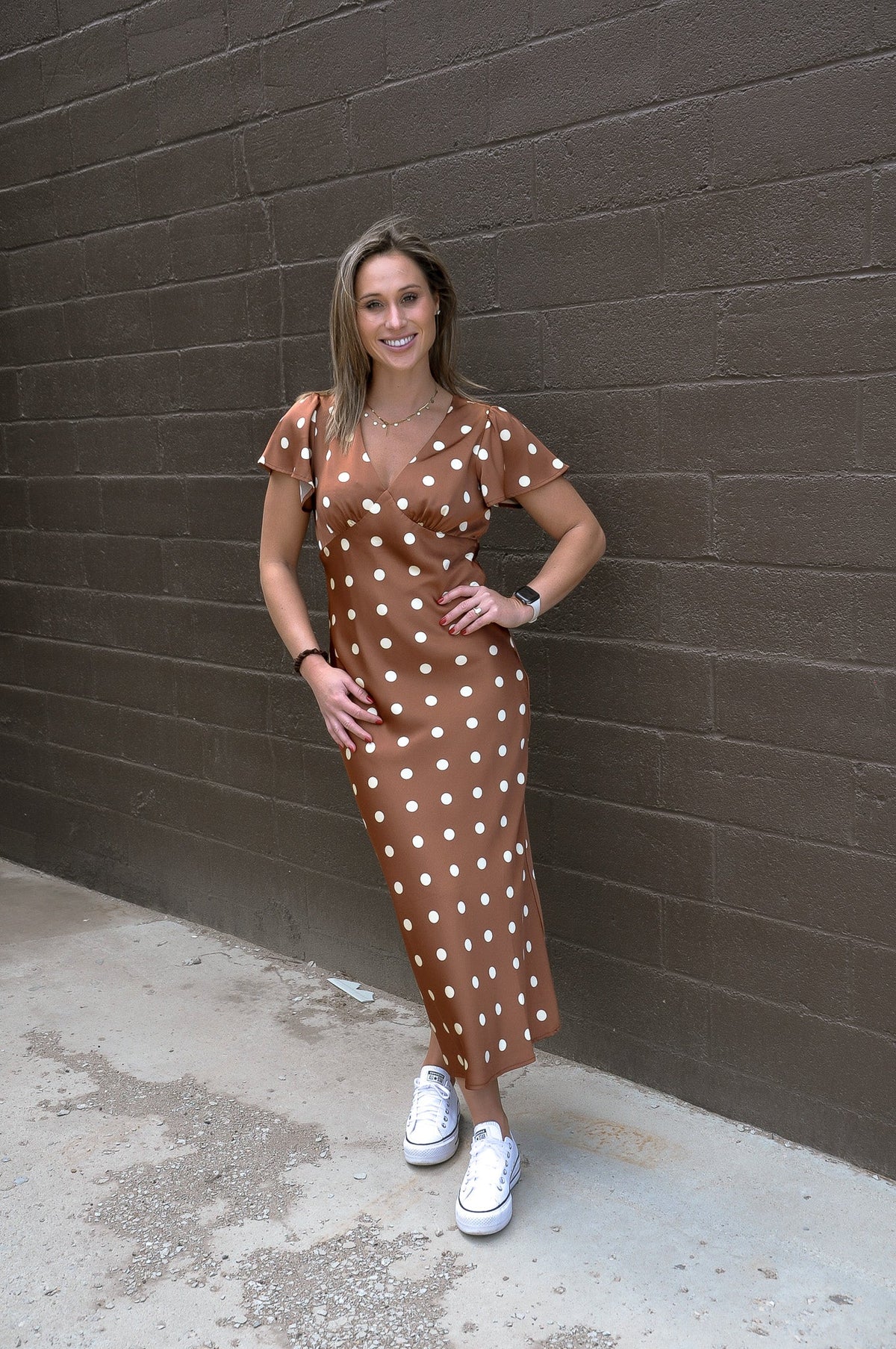 Bias Maxi Satin Polka Dot Dress