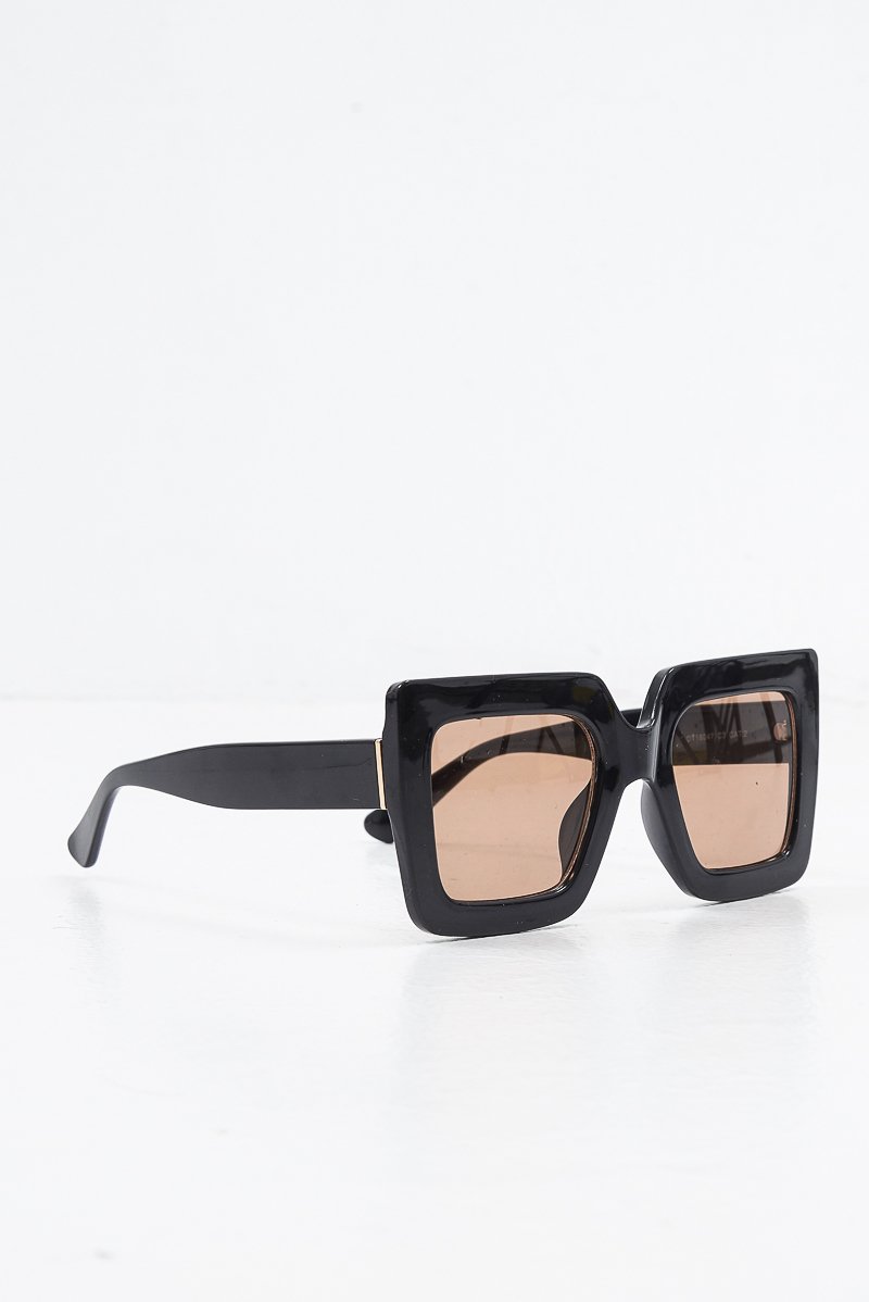 Black Brown Tinted Lens Oversized Square Sunglasses - Cyanna