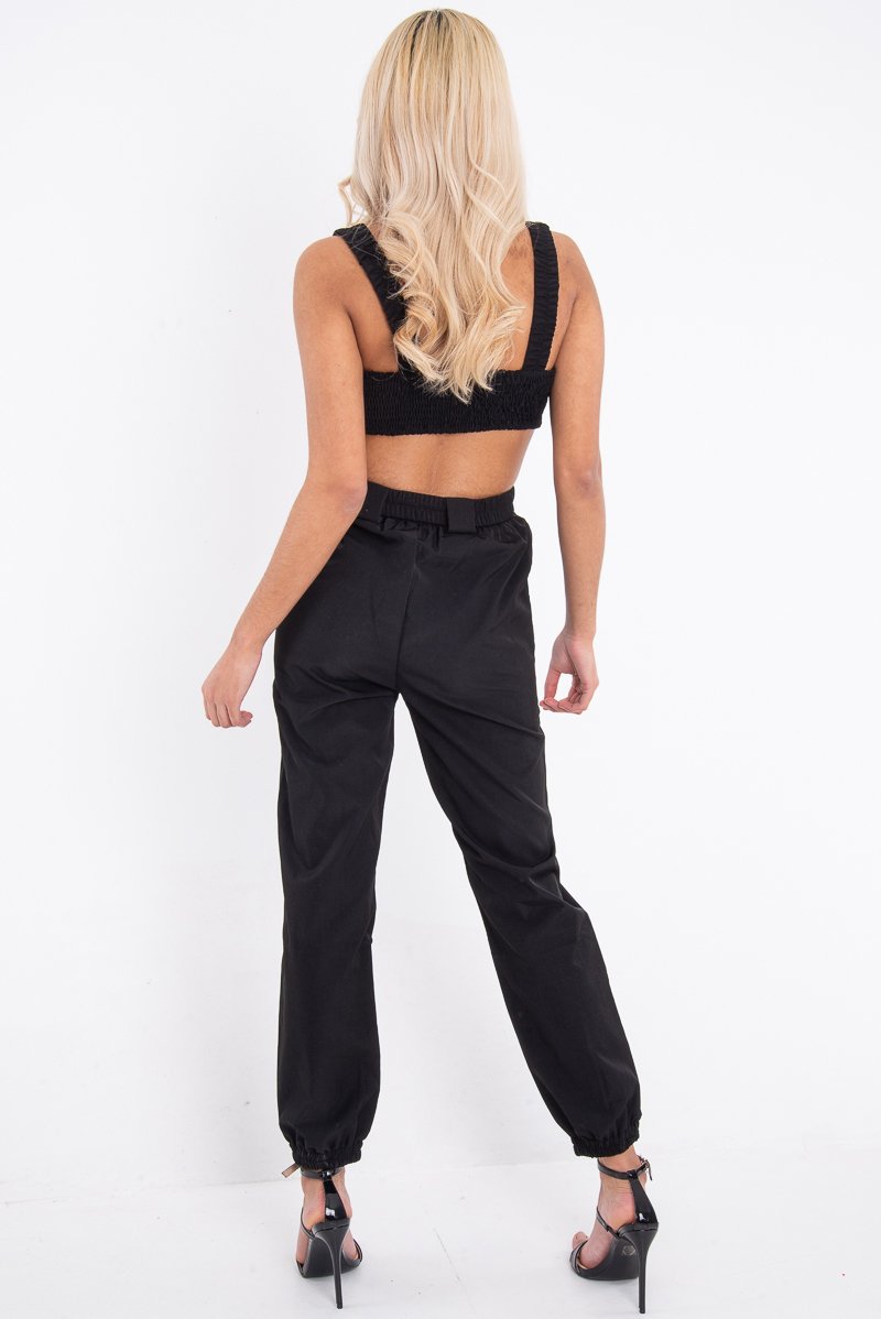 Black Buckle Cargo Pant Crop Top Co-Ord - Kahri