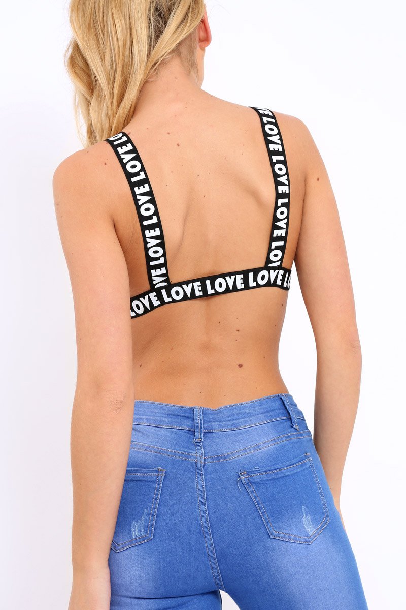 Black 'Love' Slogan Trim Bralet - Cassidy
