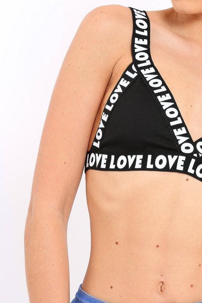 Black 'Love' Slogan Trim Bralet - Cassidy