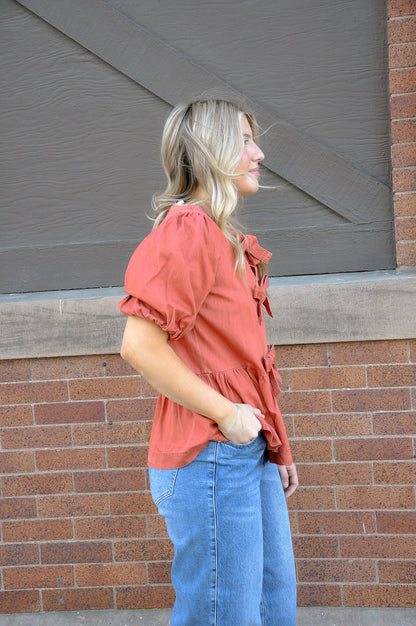 Bow Front Denim Peplum Top