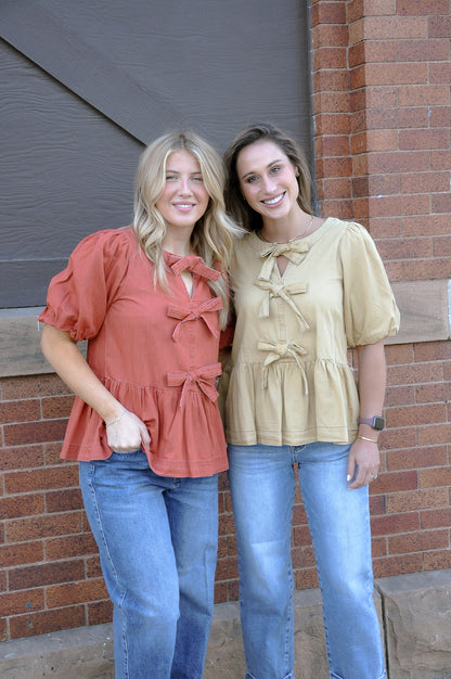 Bow Front Denim Peplum Top