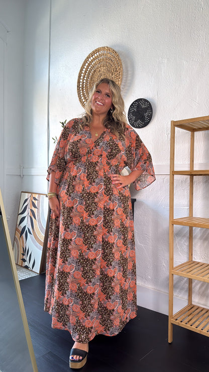 Payton Paisley Dress, Brown